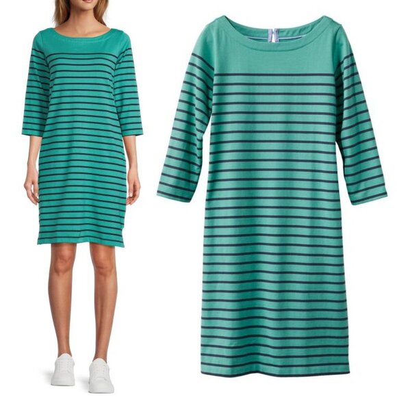 L.L. BEAN Heritage Mariner DRESS Size XS Pockets Glacier Teal Stripe NEW $79 - Picture 1 of 9